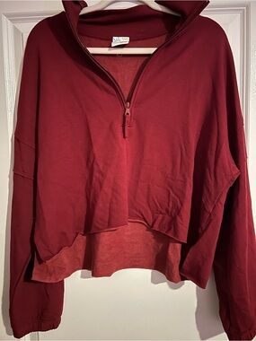aerie Burgundy Half-Zip Cropped Sweatshirt